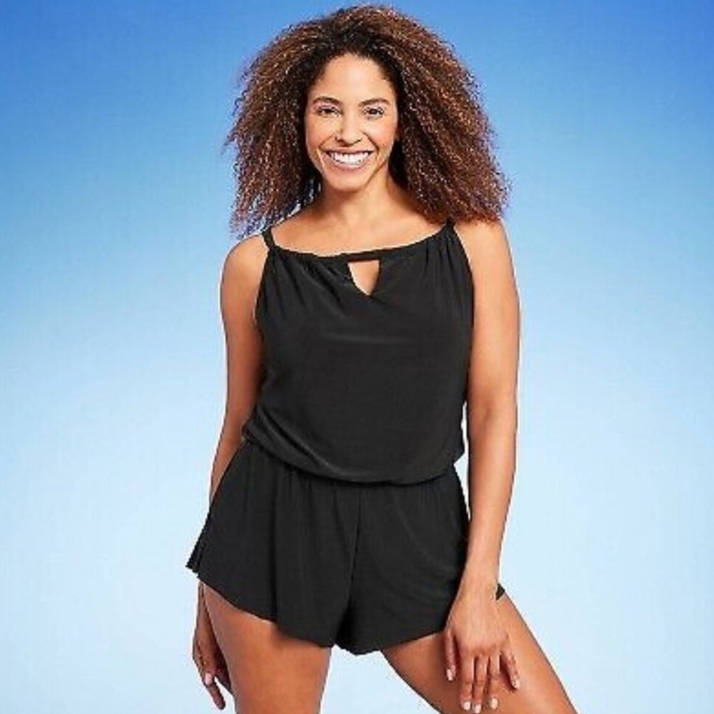 Aqua Green Black Keyhole One Piece Swimsuit